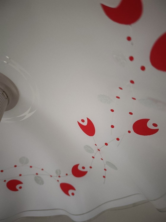 White Opaline Pendant Light with Red and Silver Floral Decoration – Pendant lamps, Glass (photo 8 of 10)