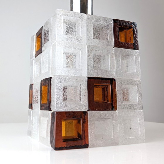 Image 1 of Albano Poli for Poliarte Murano Glass Cube Lamp Amber & Ice 1960s