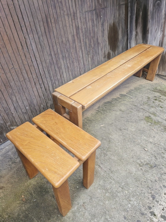 Image 1 of MAISON REGAIN 3-teiliges Massivholz-Ulmen-Set, 1970er/80er Jahre