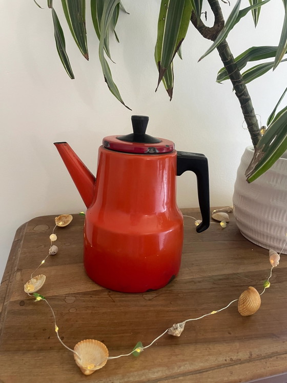 Caffettiera vintage in smalto arancione – Accessori da cucina (photo 2 of 4)