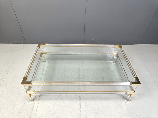 Vintage Lucite And Brass Sliding Top Coffee Table, 1970S 