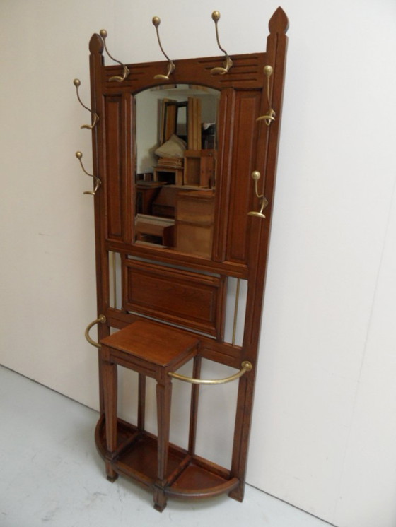 Image 1 of Antique standing coat rack with mirror