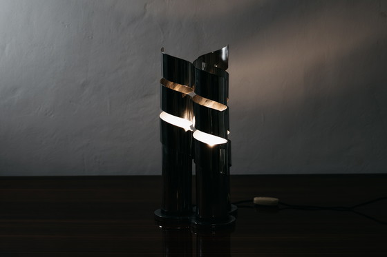 Image 1 of LAMA Italy 1970s Chromed Steel Spiral Design Table Lamp