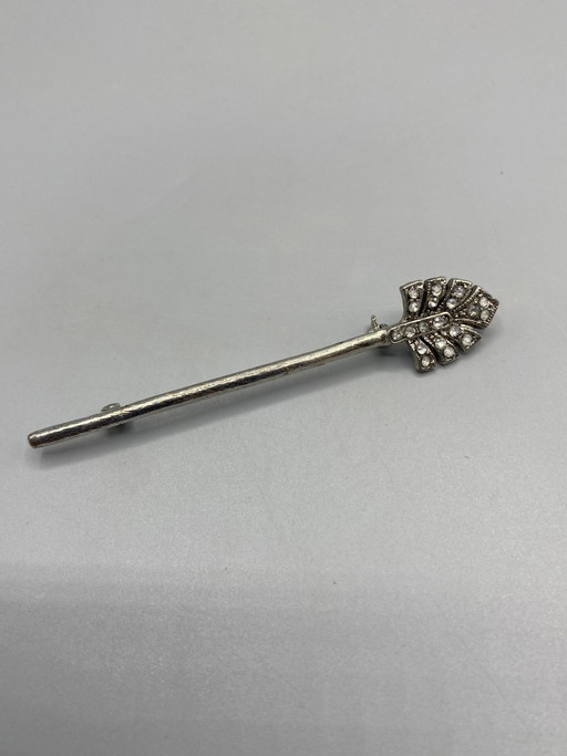 Vintage Silver-Tone Metal Brooch Barrette with Rhinestones – decoratieve objecten (photo 2 of 5)