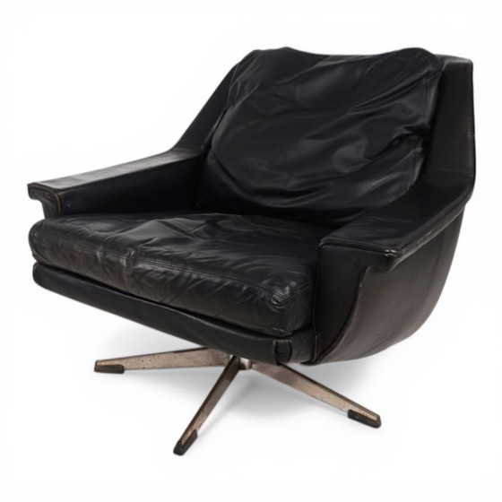 Image 1 of ESA 802 Black Leather Lounge Chair by Werner Langenfeld, 1970