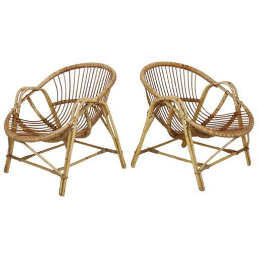 Set vintage di poltrone lounge in rattan stile boho