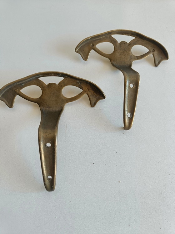Image 1 of Pair of Mid-Century Modern Solid Brass Wall Coat Hooks – Sculptural Italian Design, 1950s–1960s
