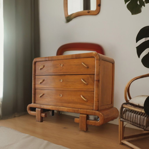Art Deco Walnut Chest of Drawers 1950s Mid-Century Modern, Italy