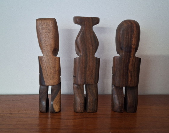 Set van 3 vintage houten Taíno / Tiki beeldjes, Beeldhouwkunst, Bruin (foto 4 van 5)