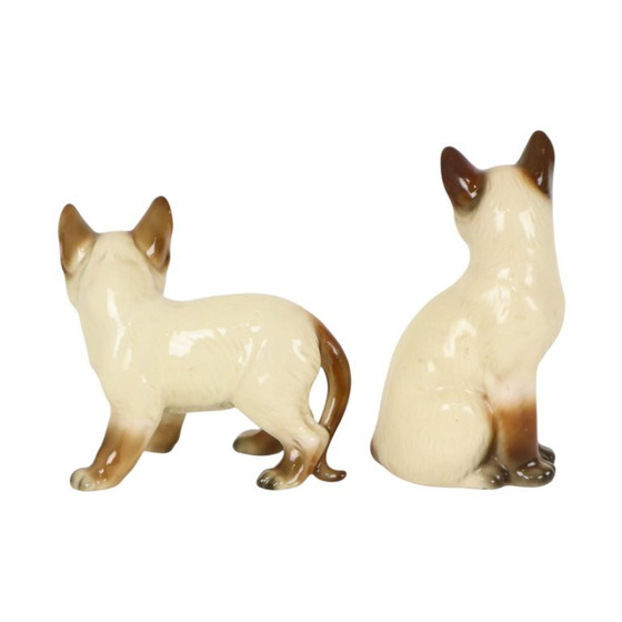 Koppel Beeldjes Siamese Kat Geglazuurd Keramiek Japan – Beeldhouwkunst, Ceramic (photo 5 of 13)