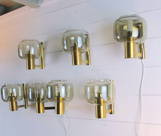 Image 1 of Coppia di applique scandinave in ottone con vetro fumé, dlg Hans-Agne Jakobssen