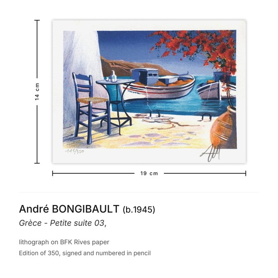 André Bongibault Signed Lithograph Grèce - Petite Suite 03 – Lithographs & prints, Paper (photo 3 of 5)