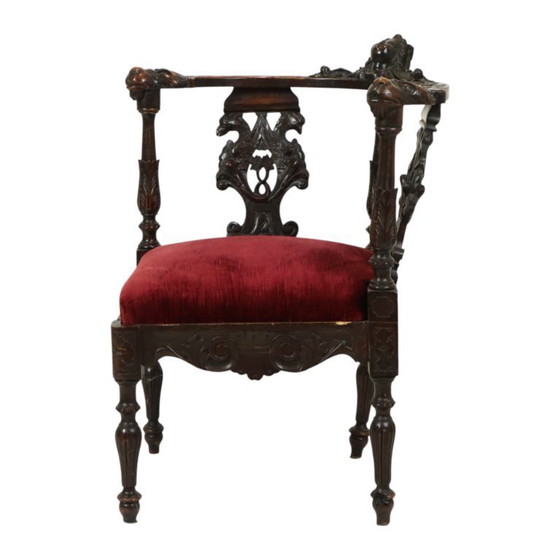 Image 1 of Fauteuil d'angle ancien en chêne italien de style Renaissance