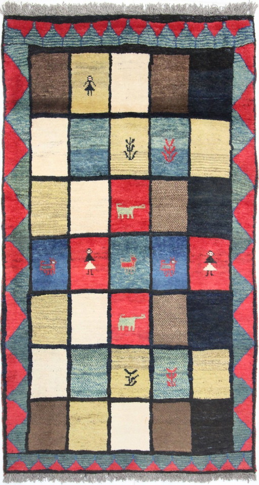 Alfombra oriental persa original Gabbeh Ghashghai, 200 cm x 110 cm, color natural antiguo