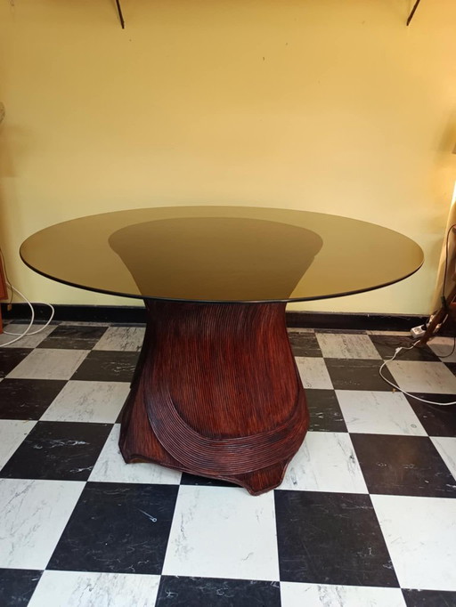 Eettafel van rotan met marqueterie