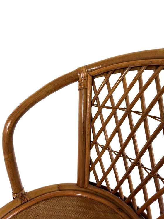 Image 1 of Lot de 3 tabourets de bar vintage en rotin et sangle, années 70