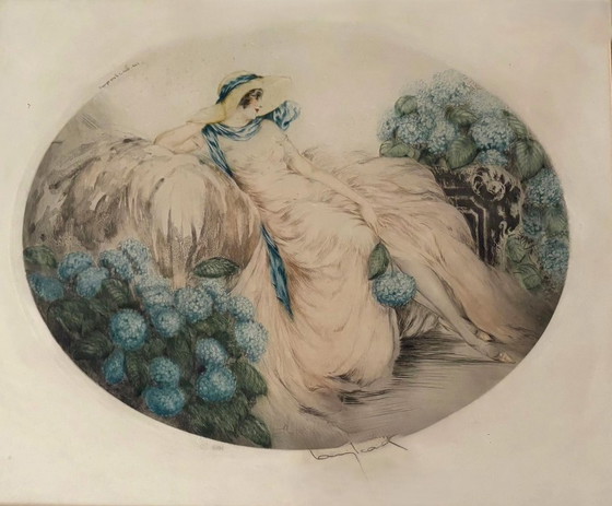 Image 1 of Élégante figurine ovale de Léda avec cygne de Louis Icart, vers les années 1920