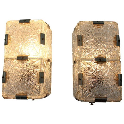 Juego de cuatro lámparas de techo o de pared de vidrio de mediados de siglo, década de 1970