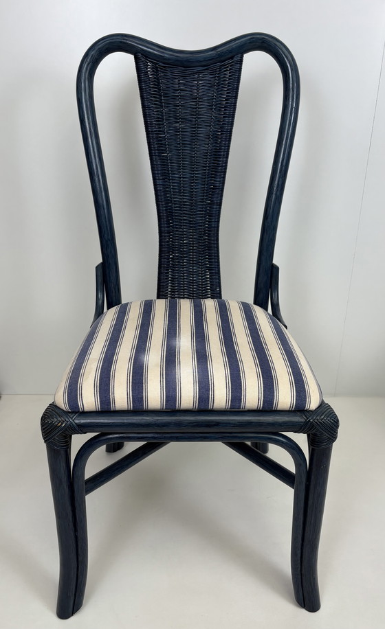 Image 1 of Vintage set eighties manou bamboo chairs dining table top glass