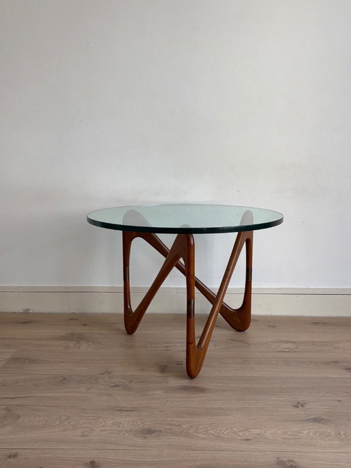 Midcentury Round Glass & Walnut Table, California, 2000s