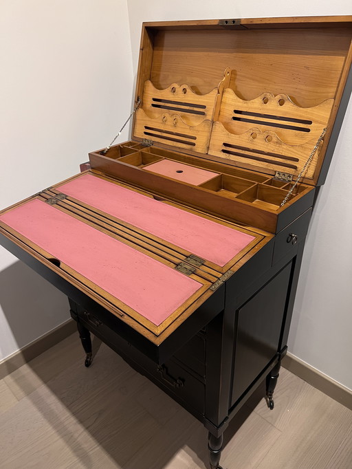 Secretaire, black lacquered wood, Victorian, ca. 1850