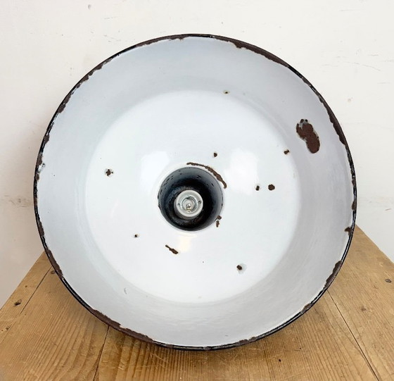 Image 1 of Industrial Black Enamel Factory Lamp with Cast Iron Top, 1950s