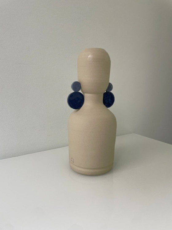 Image 1 of Dutch Design vase with blue accents - Potterie De Eekhoorn