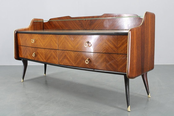 Image 1 of Buffet italien organique des années 1950 avec plateau en verre et 4 tiroirs