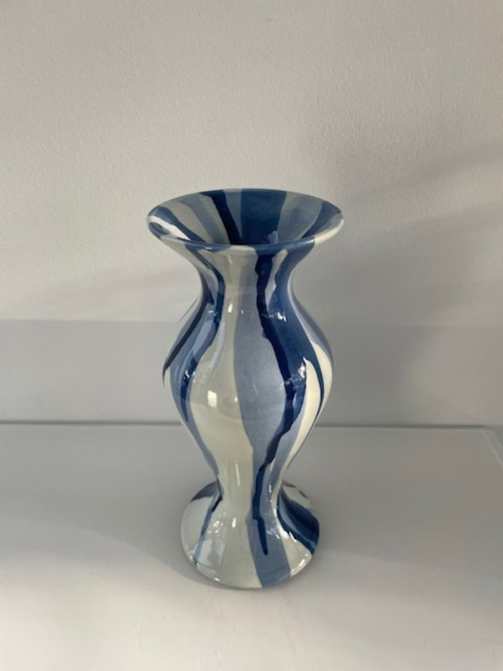 Image 1 of Handmade goblet vase with unique dripping pattern