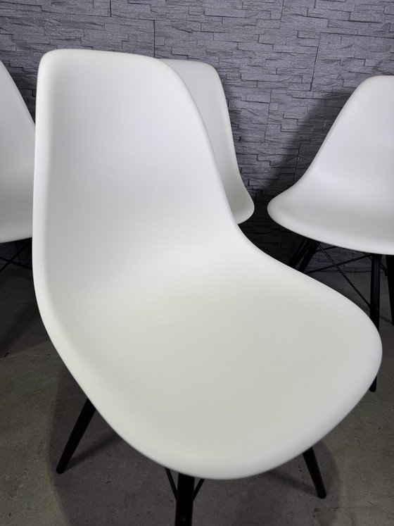 4 x Vitra DSW Chairs White with Black Maple Base – Dining chairs, Plastic, Wood, Modern (photo 10 of 11)