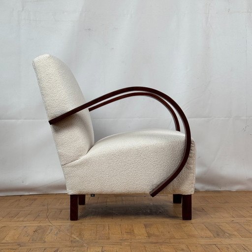 Fauteuil vintage Jindřich Halabala en bouclé blanc, années 1930 - UP Závody, Mid-Century Modern Icon