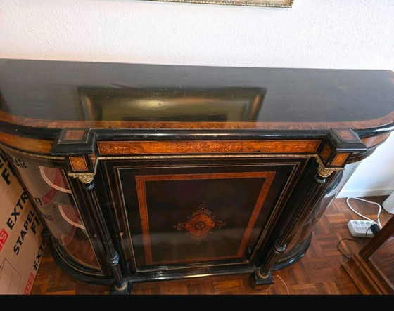 Image 1 of Origineel art-deco dressoir, circa 1920, met zeldzaam rond glas.