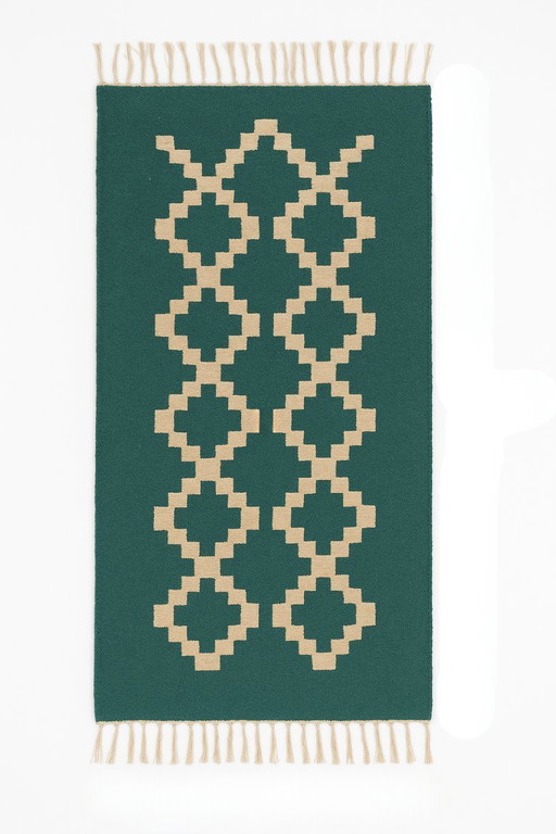 Senon Kelim Läufer 70 × 140 cm - Handgefertigt in Ägypten - Grüner Diamant, Flachgewebe