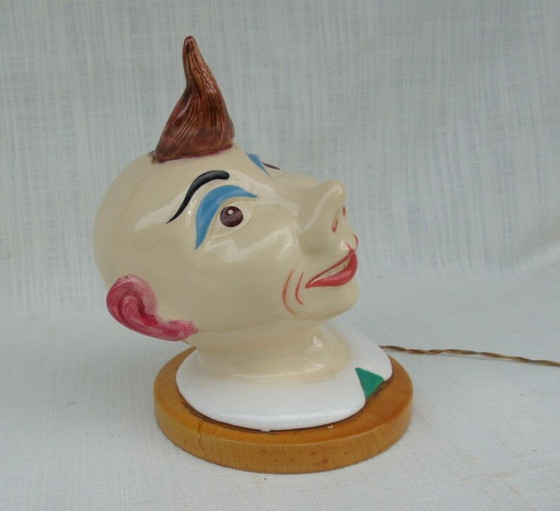 Image 1 of Vintage 1950s Ceramic Clown Head Table Lamp | Mid-Century Modern