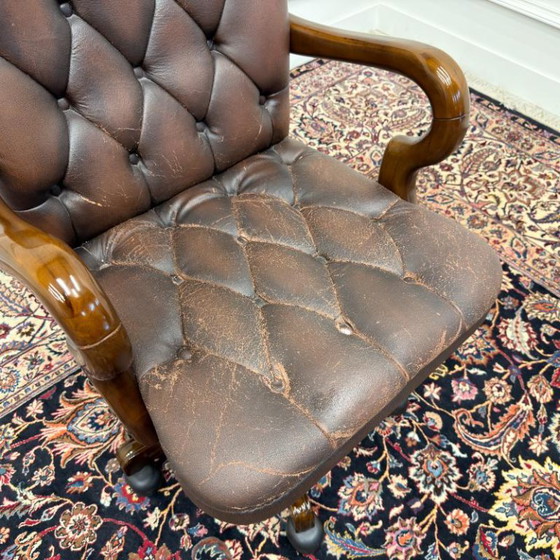 Sedia da ufficio Chesterfield inglese marrone #3 – Sedie da ufficio, Leather, Wood (photo 7 of 8)