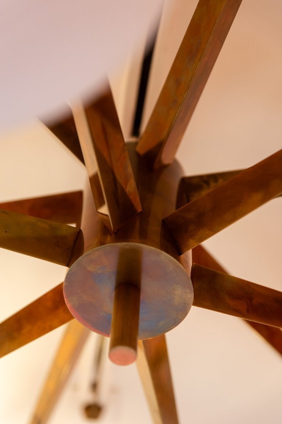 Image 1 of Angelo Lelli. Lampadario in ottone e opalino. Contemporaneo.