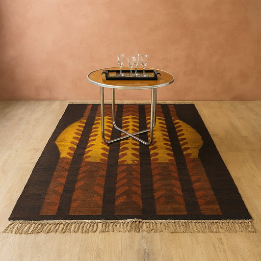 Tapis kilim design en laine vintage Maria Janowska (Zachód) coucher de soleil (art polonais)