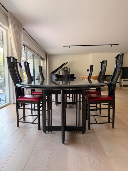 Giorgetti Table + 6 Chairs – eetkamerset, Leather, Wood (photo 2 of 5)