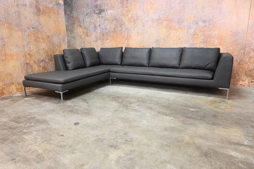Aufgearbeitetes graues Leder B&B Italia Designer Ecksofa