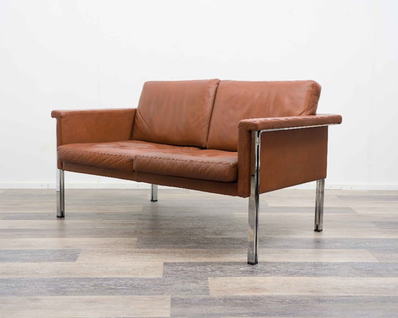 Image 1 of Divano in pelle a due posti, anni '70, produttore Sitag, pelle marrone cognac.