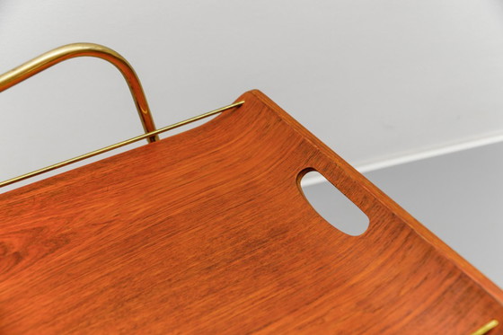 Image 1 of Serveerwagen uit het midden van de vorige eeuw in teakhout en messing met uitneembare lade, jaren 50