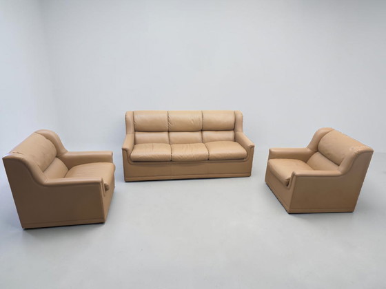 Image 1 of Poltrona Frau Set de tres plazas con sillón, sofá de cuero, sillón de diseño