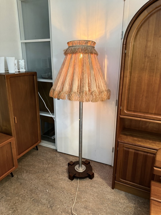 Image 1 of Lampada da terra vintage con paralume in rafia, anni '60