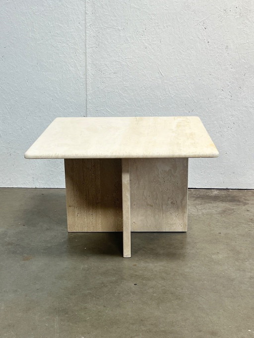 Table basse vintage en travertin, carrée, Italie, années 1970
