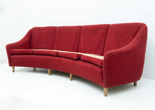 Mid-Century Modern Italian Velvet four Seater Curved Sofa, 1950s