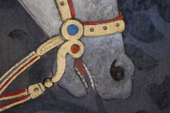 Image 1 of Bemaltes Leinwandbild mit der Büste eines indischen Pferdes. Zeitgenössisch.