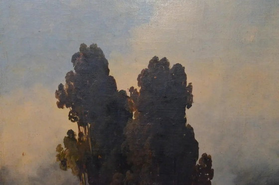 Antique Romantic Landscape Oil Painting With Figures and Rocky Scenery – Paintings & Drawings, Wood, Canvas (photo 9 of 11)