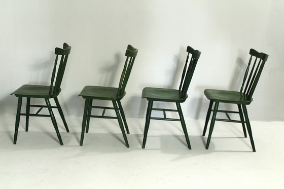 Image 1 of Chaises Ton vertes des années 1980, ensemble de 4