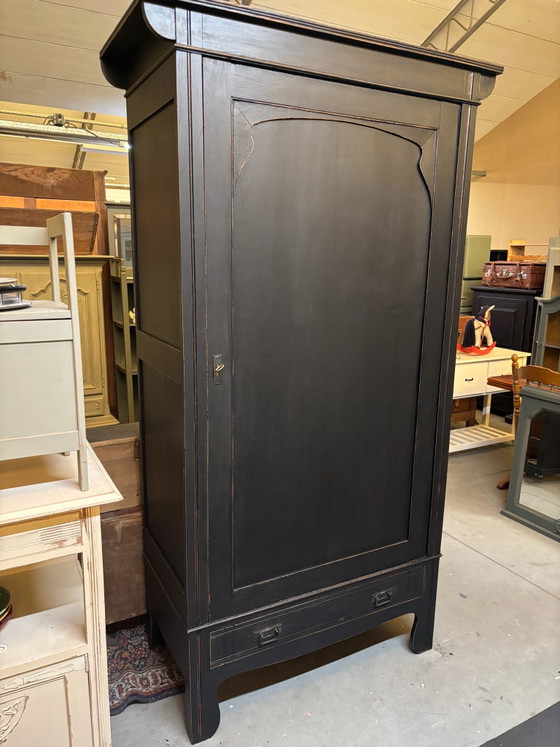 Armadio Brocante a un'anta / Credenza con vetrina / Armadio, Credenze con vetrina, Legno, Nero (foto 3 di 9)