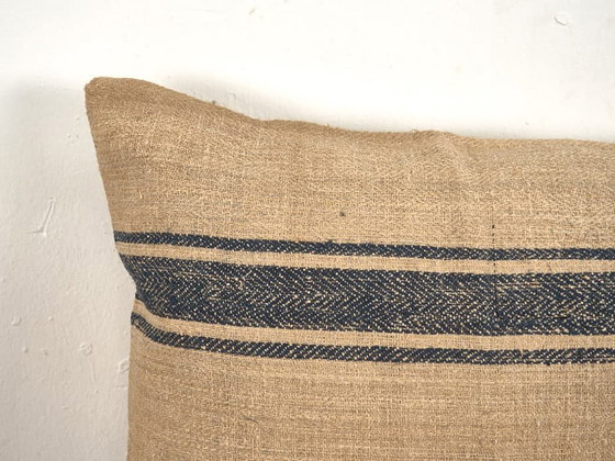 Antique linen cushion with cobalt blue stripes - Dimensiones: 50x50-2, Pillows, Rustic (photo 7 of 7)